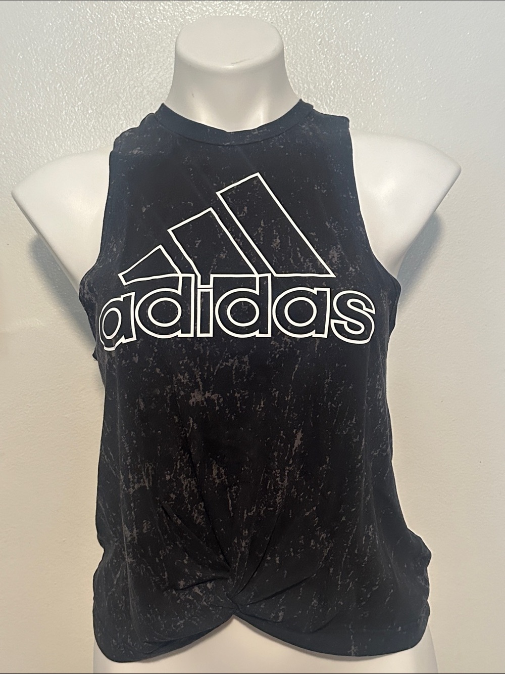 adidas Black Mineral-Wash Logo Tie-Front Tank
